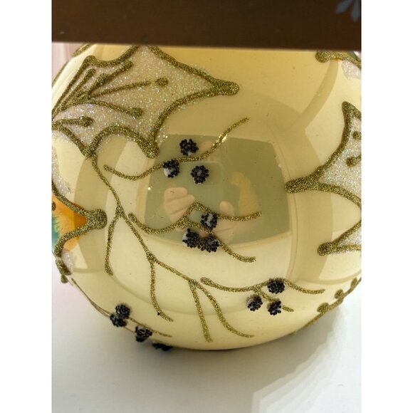 Pier 1 European Glass Ornament With Red Floral & Gold Glitter Design - Picture 3 of 6